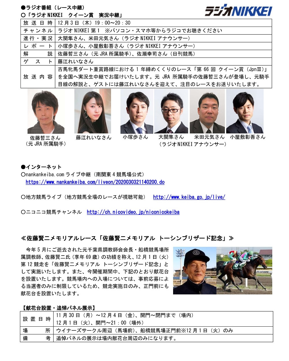 イベント ファンサービス 船橋ケイバ 船橋競馬 第9回開催 11月30日 月 12月4日 金 イベント情報